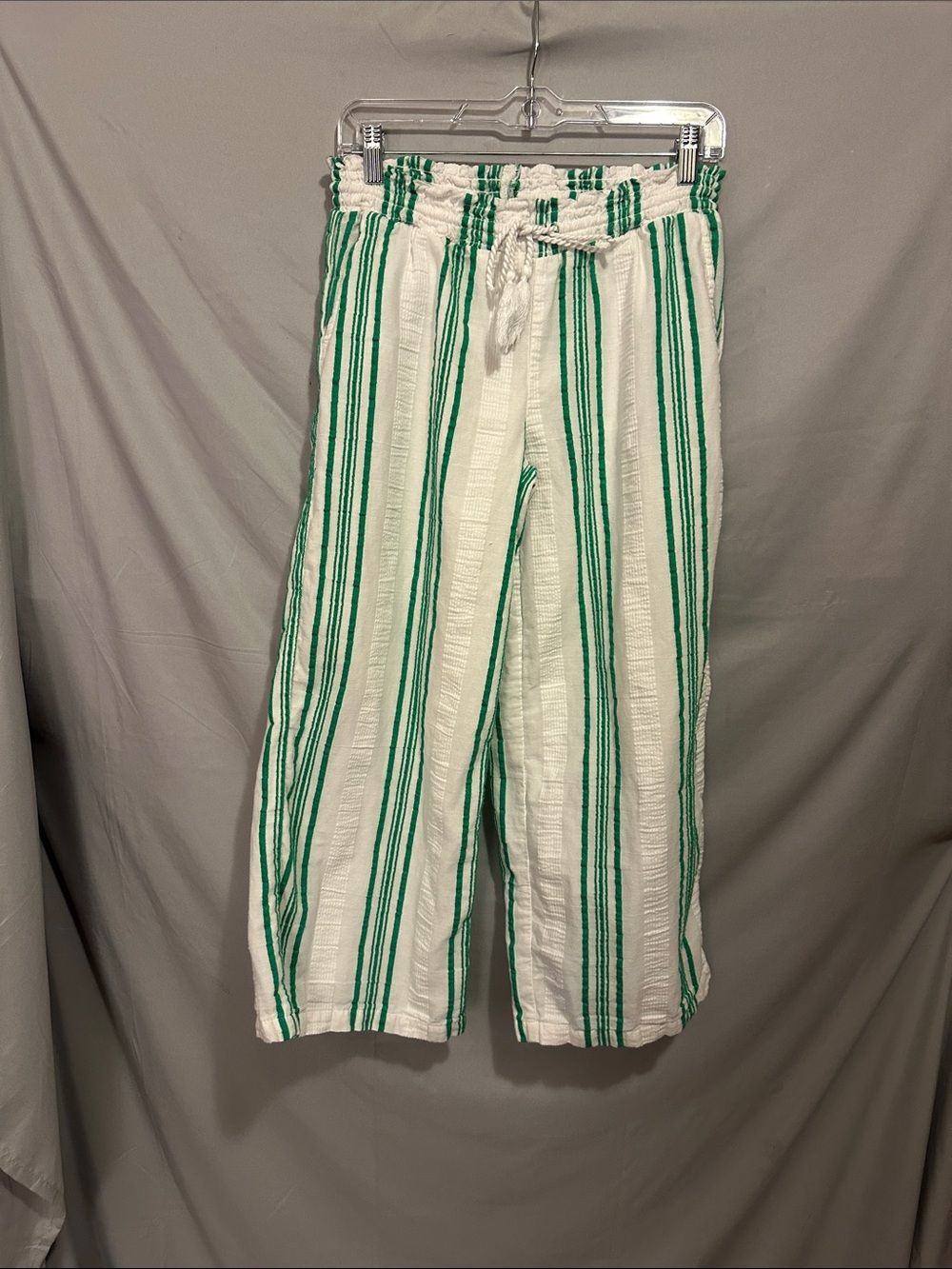 PJ Salvage White Pants with Green Vertical Stripes
